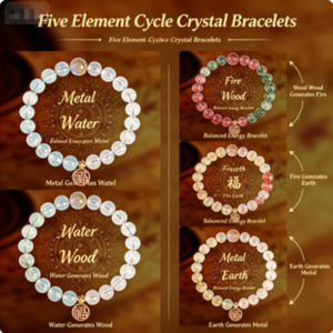 Healing crystal bracelet, five element cycle natural gemstone bracelets with Fu charm for zodiac energy balance